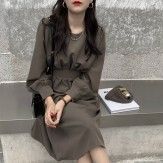 Cross border source of goods: 2020 Korean version, new dark style, fine feel, French retro waist collection dress
