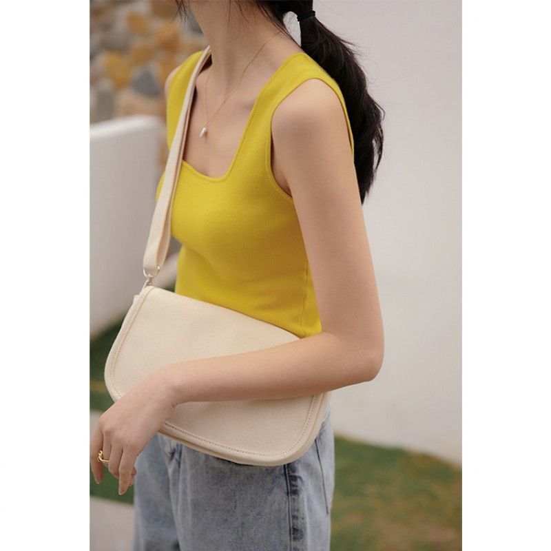 Early spring 2020 new women's sling solid slim square neck short Korean version with knitted vest