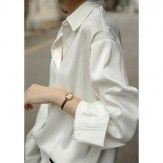 2020 spring new Satin shirt women's solid chic Hong Kong flavor silk loose cardigan imitation silk top