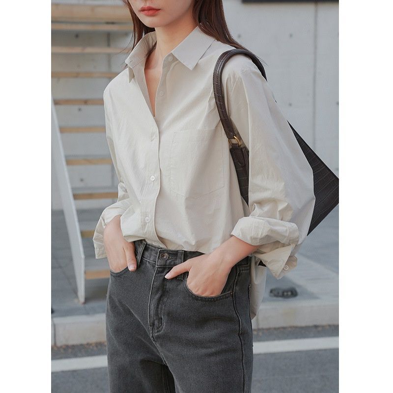 Mulan 2020 spring new Korean version simple commuter shirt leisure long sleeve cold wind all over shirt female 7552