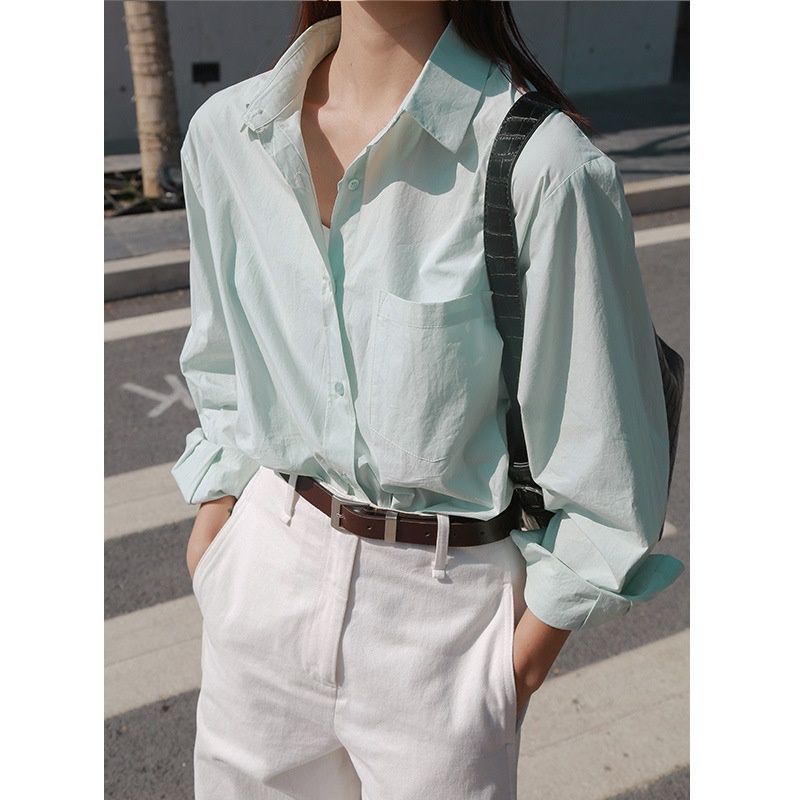 Mulan 2020 spring new Korean version simple commuter shirt leisure long sleeve cold wind all over shirt female 7552
