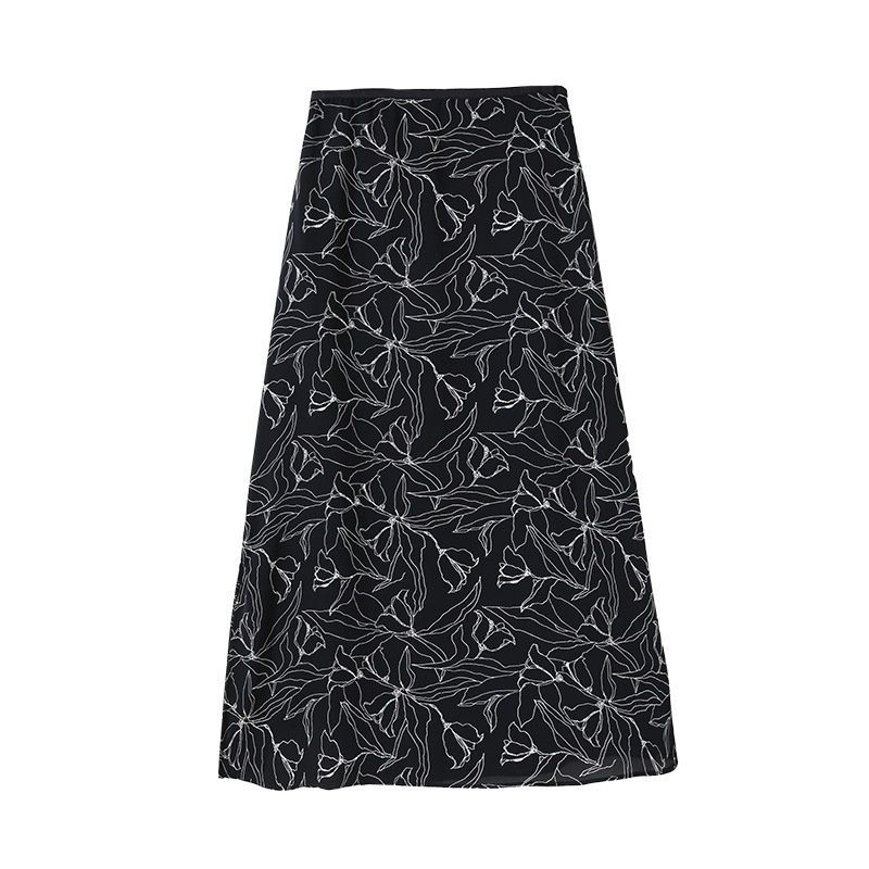 Mulan 2020 spring and summer new retro print skirt high waist thin commuter A-line medium length skirt 8013
