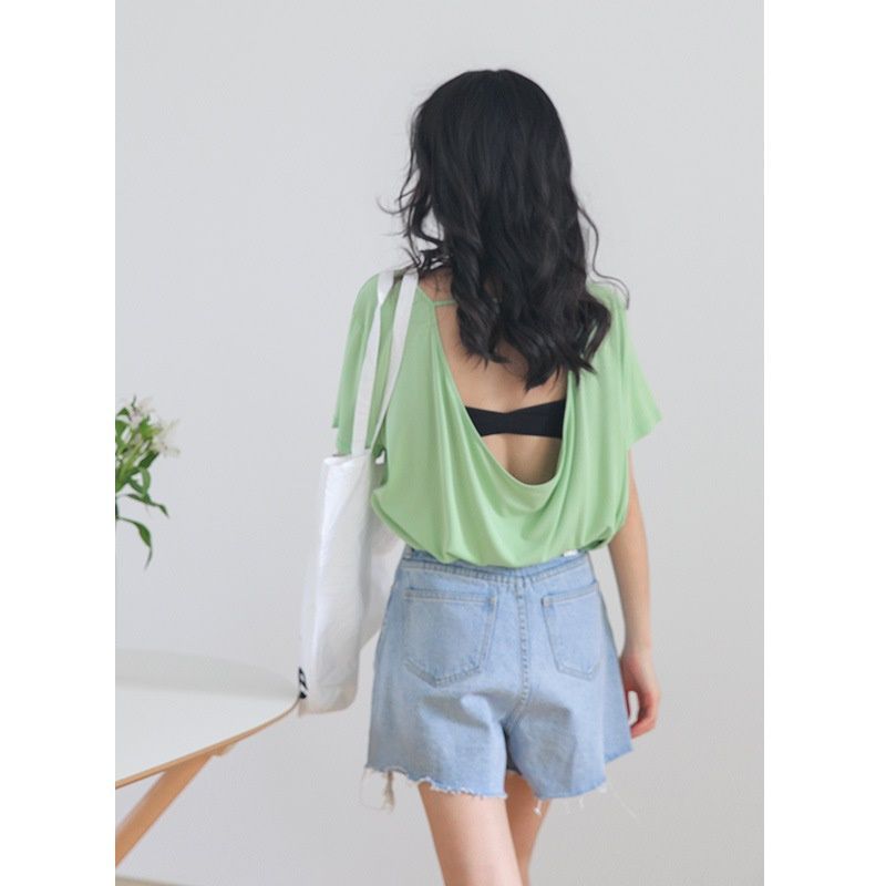 Mulan 2020 summer new Korean version of modal T-shirt back hollow back top ice silk short sleeve 8331