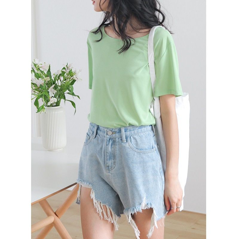 2020 summer new Korean style casual hot pants with irregular burr, high waist and thin denim shorts 8325