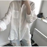 Louvre spring new solid color fashion simple loose all-around comfortable, breathable, sun proof, long sleeve linen shirt for women