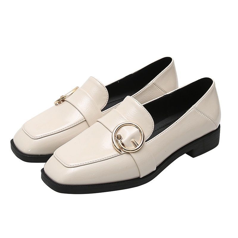 2020 spring new Lefu shoes women's British style black working shoes belt buckle flat sole single shoes large women's shoes
