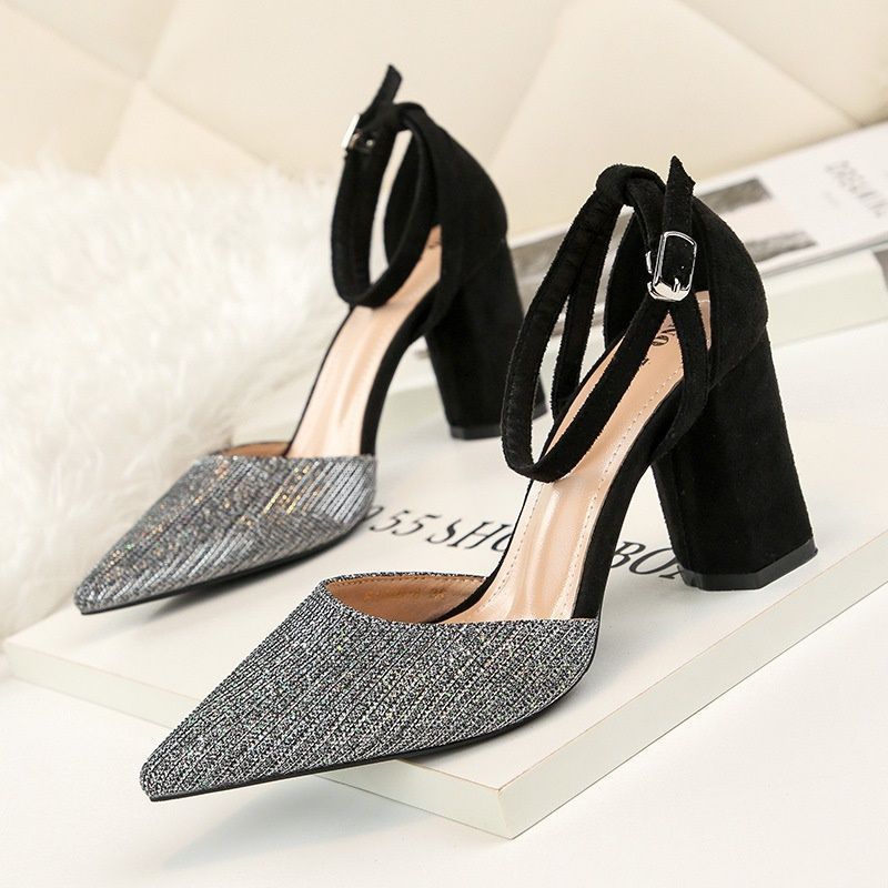 1038-8 Korean fashion pointy high-heeled shoes night club sexy women's single shoes word with thick heels women's professional single shoes