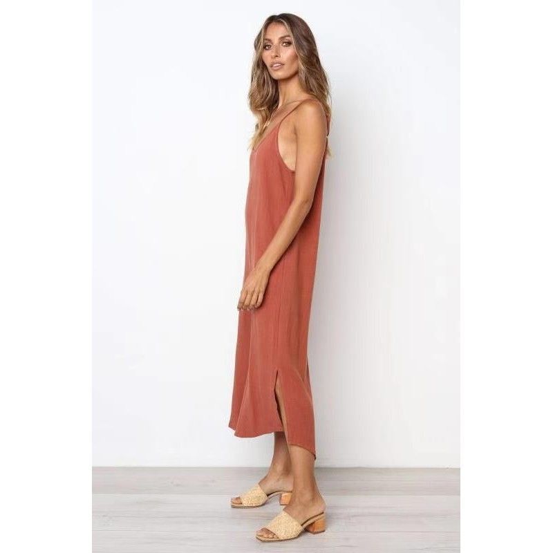 EBay sells new fashionable V-neck solid color sleeveless suspender skirt across Europe and America in 2019 summer