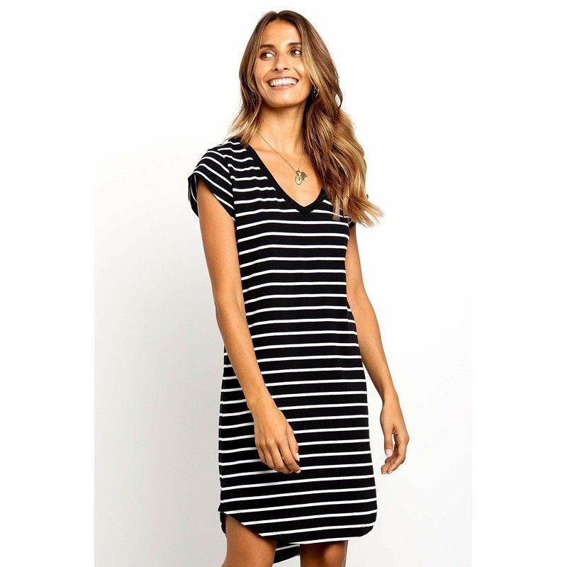 EBay express 2019 Europe and America cross border summer new fashion stripe slim short sleeve long and medium dress
