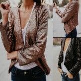 EBay express 2017 cross border Europe and America New all-around Sequin stand collar cardigan coat women's two colors