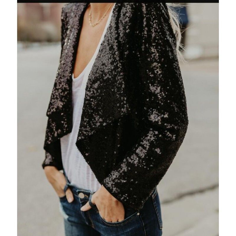 EBay express 2017 cross border Europe and America New all-around Sequin stand collar cardigan coat women's two colors