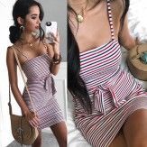 EBay Amazon 2018 cross border European and American fashion sling color stripe dress women's two colors