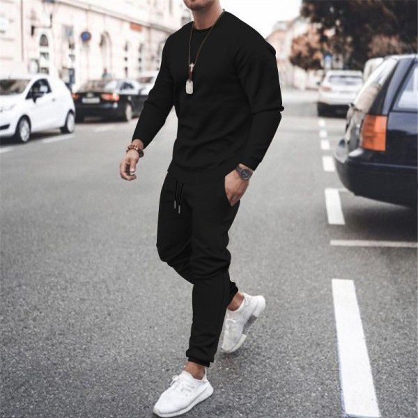 Long sleeved casual suit for men's solid color trend sports suit for men