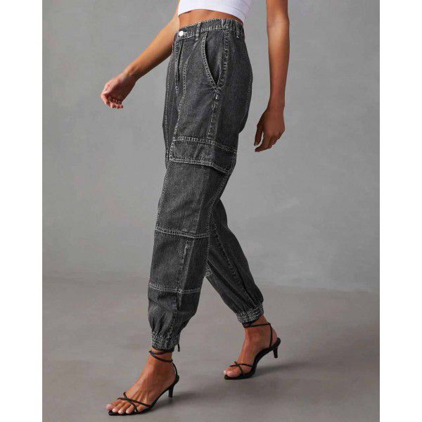 Workwear jeans for women's seasonal fashion casual elastic waistband loose fitting women's pants
