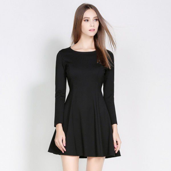 Spring Dress Small Black Skirt Slim Fit, Slim Waist, Simple A-hem Bottom Dress, Black Short Style