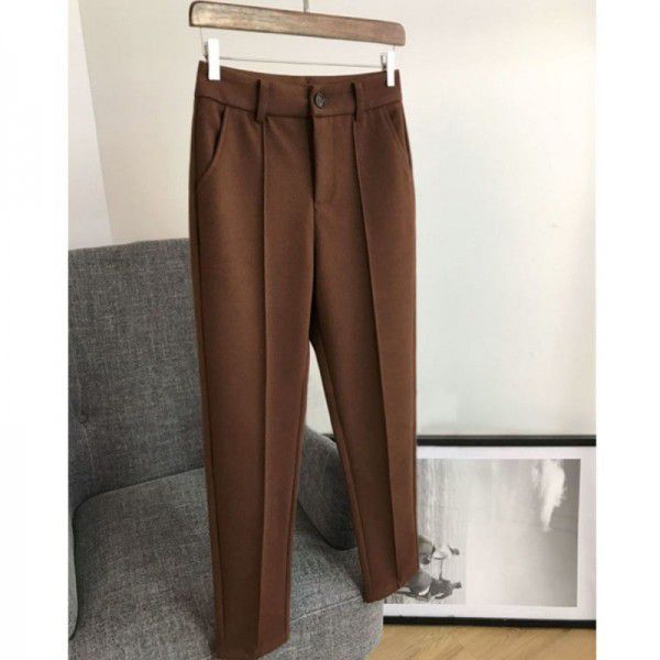 Woolen pants Rocket double-sided tube neat and stylish autumn and winter new slim tapered trousers women's large
