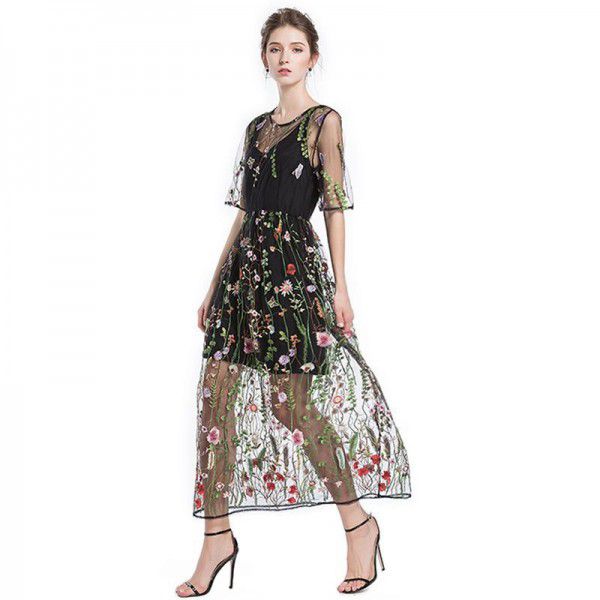 Spring New Large Women's Embroidered Lace Dress Summer Two Piece Set for Cross border Women