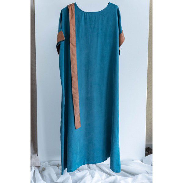 Spring and Summer Women's New Copper Spandex Contrast Loose Pullover Waistband Dress