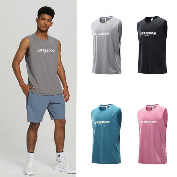 Men's basketball sports vest sleeveless T-shirt fitness training vest quick-drying ice silk running short sleeve top 