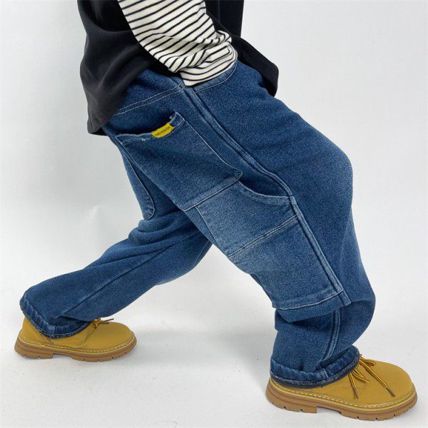Boys' Jeans New Plush Jeans Relaxed Workwear Jeans Soft Denim Pants 