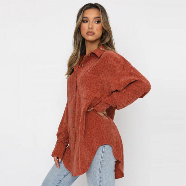 Autumn Loose Top Women's Fashion Street Shoot Red Single breasted Cardigan Long Sleeve Top