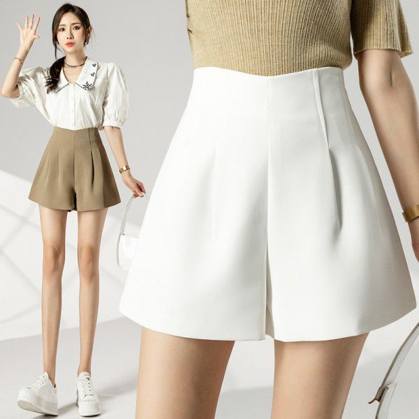 Suit shorts Women's summer high waisted slim A-line wide leg pants White outerwear small casual pants