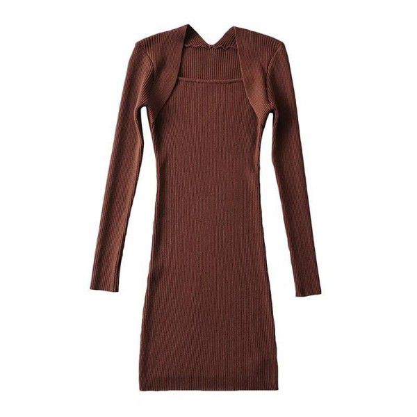 Autumn and Winter Spicy Girls Show Thin Knitted Long Sleeve Dress Women Sexy Wrapped Hip Short Skirt Women