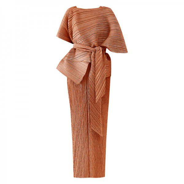 Summer New Two Piece Set Temperament Women's Slim Fit Long Party Fashion Pleated Dress 