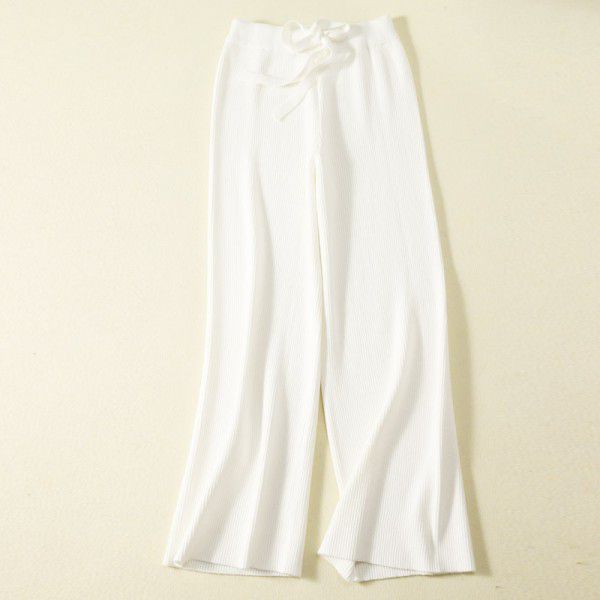 White wool knitted wide leg pants for women in autumn and winter, thickened high waist, thin straight tube, loose and draping casual pants 