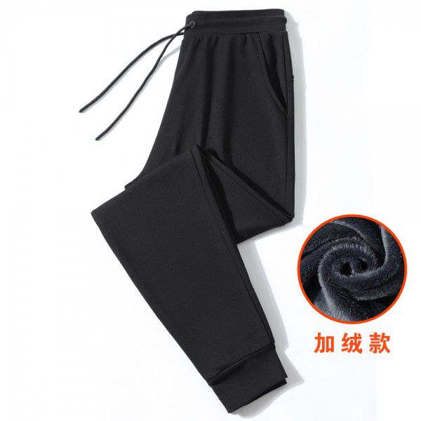 Sports pants Men's pure cotton autumn and winter close-up leggings Solid color plush warm pants Loose casual knitted sanitary pants 