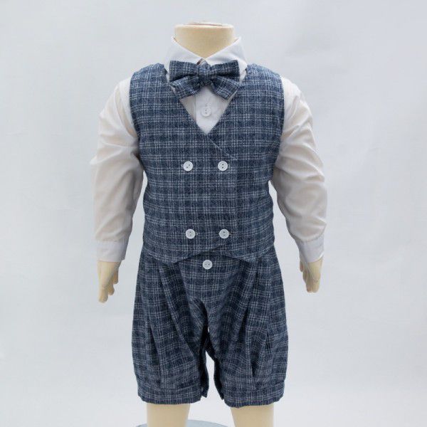 Children's Spring and Autumn Gentlemen's Dress Set Boys' Long Sleeve T-shirt Vest Strap Pants 3PK Set 