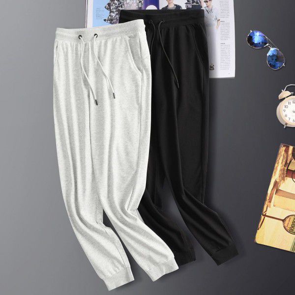 Sports pants Men's pure cotton autumn and winter close-up leggings Solid color plush warm pants Loose casual knitted sanitary pants 