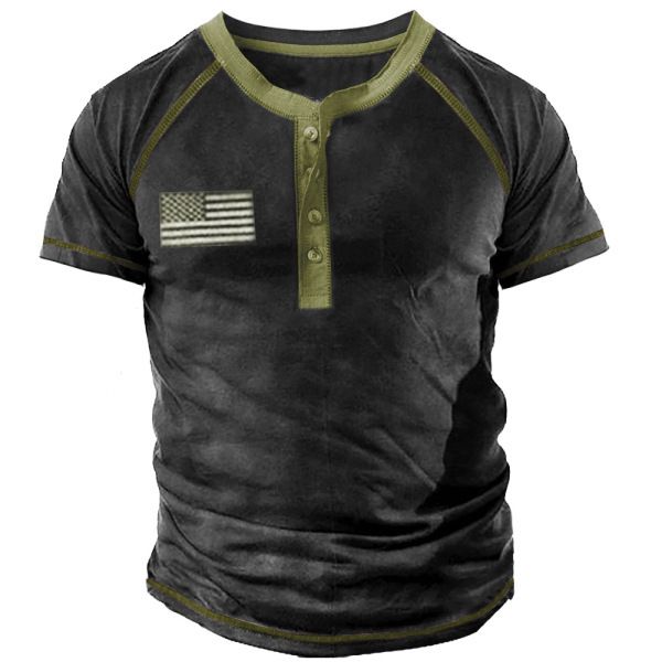 Summer casual T-shirt Men's outdoor retro tactical Henry short sleeved shirt top
