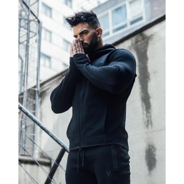 Crazy Muscle Spring and Autumn Fitness Set Men's Outdoor Running Hooded Sweater Pants Casual Two Piece Set