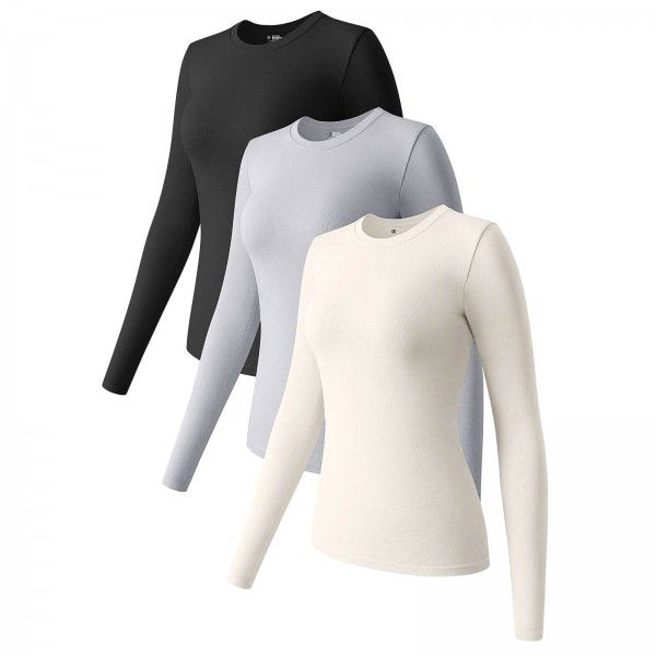 Autumn/Winter Long sleeved Top Round Neck Elastic Bottom T-shirt Top Three Pieces Inside