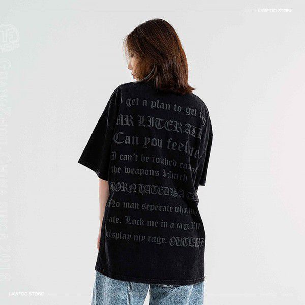 Spring/Summer Text Printing Small Neckline Drop Shoulder Loose Fit Couple T-shirt Trend