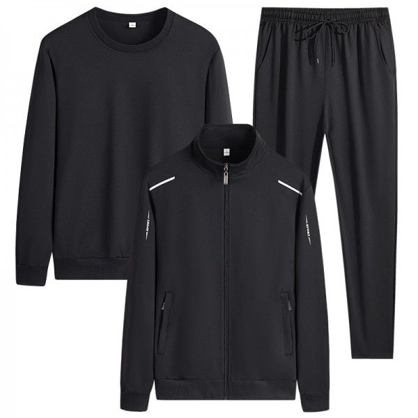Middle aged and elderly leisure sports suit Men's Spring and Autumn Dad's three piece loose fitting running sportswear
