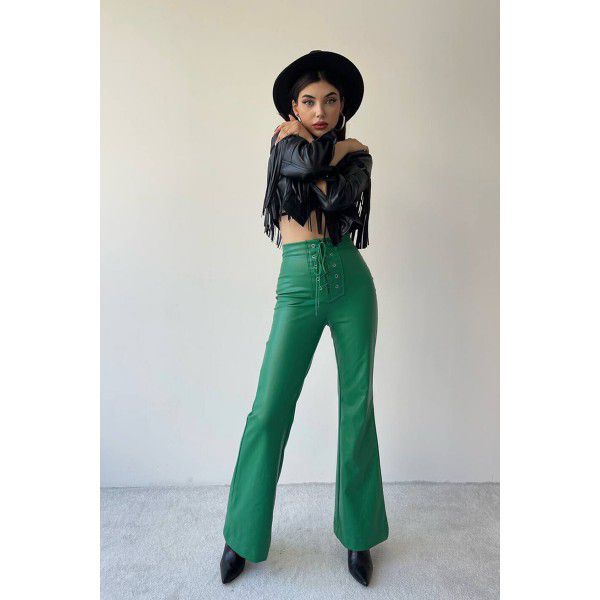 Fashionable and sexy high waisted pants, flared pants, leather pants, women's pants