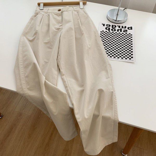 Japanese women's workwear pants Women's summer khaki oversized beige casual pants Fat pear shaped body slimming pants