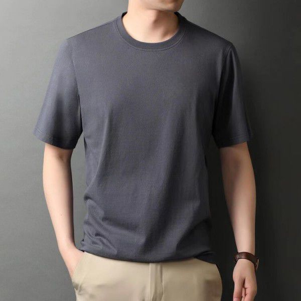 Short sleeved T-shirt for men, middle-aged and young, Korean casual fashion trend, solid color round neck pullover for men's T-shirt