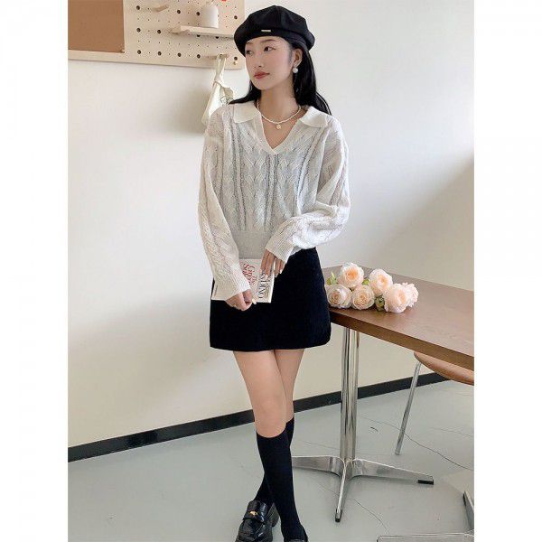 Fried Dough Twists Polo Neck Sweater for Women Loose and Lazy Wear Pullover Long Sleeve Autumn Winter New Top