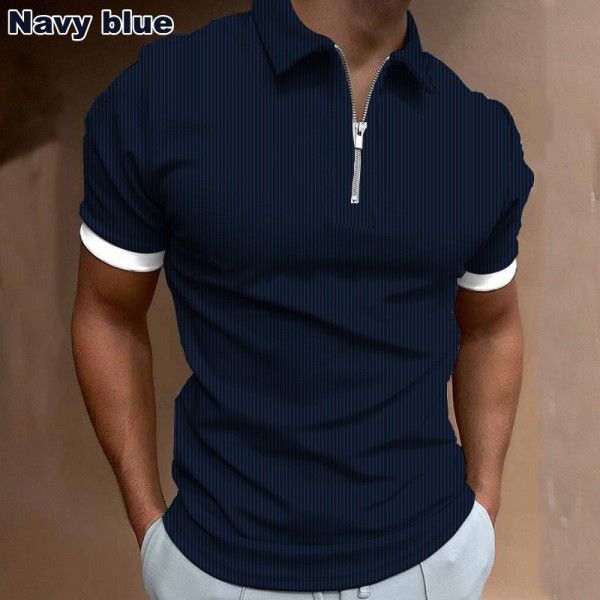 New men's POLO shirt Men's casual short sleeved lapel T-shirt 3D printed short sleeved zipper POLO