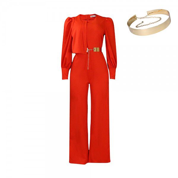 Spring New Long Sleeve Casual Fashion Wide Leg Large Jumpsuit