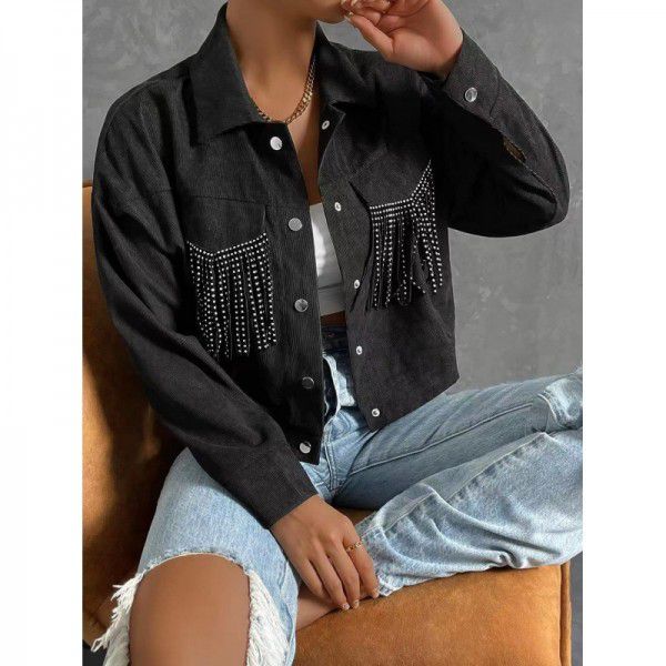 New fringe short style lapel jacket top loose fitting women's jacket
