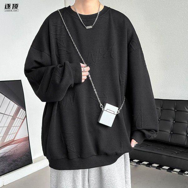 Men's trendy brand sweatshirt, spring and autumn style, with a layered bottom feel, vintage long sleeved T-shirt jacket