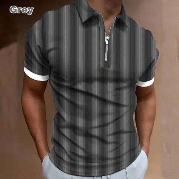 New men's POLO shirt Men's casual short sleeved lapel T-shirt 3D printed short sleeved zipper POLO