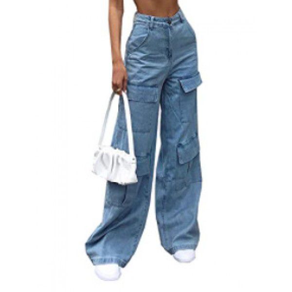 Women's Jeans Wash Large Pocket Loose Women's Denim Pants