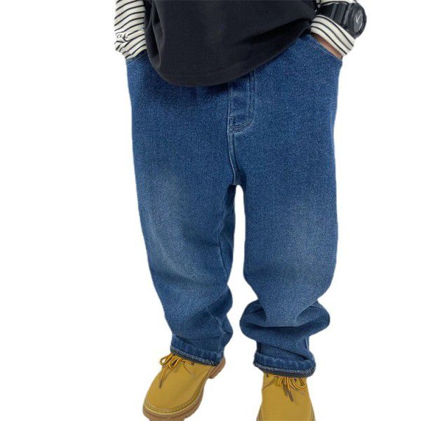 Boys' Jeans New Plush Jeans Relaxed Workwear Jeans Soft Denim Pants 
