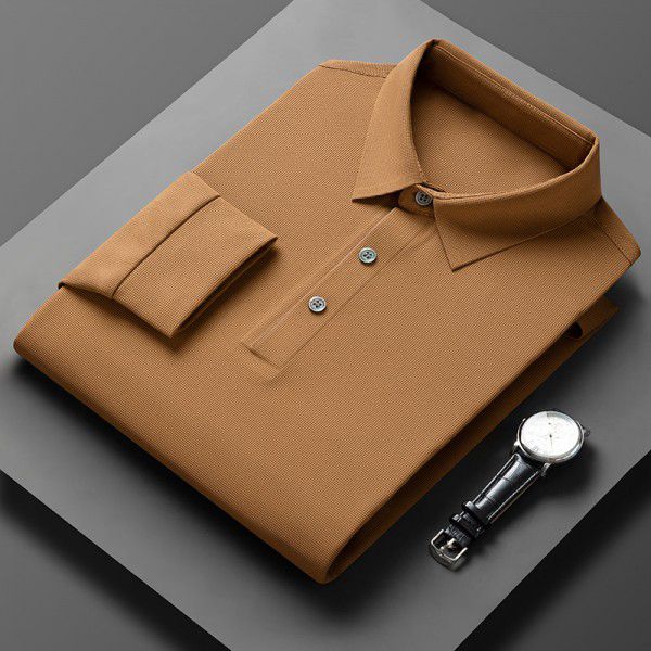 New T-shirt Spring and Autumn Men's Polo Shirt Middle aged Polo Collar Long Sleeve Fashion Men's Top