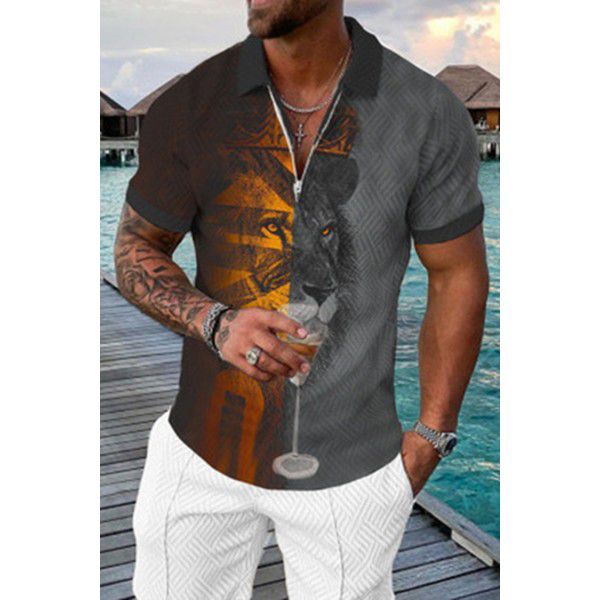 Summer New Short Sleeve Chain POLO Shirt 3D Digital Printing Men's Fashion Slim Fit POLOT Shirt